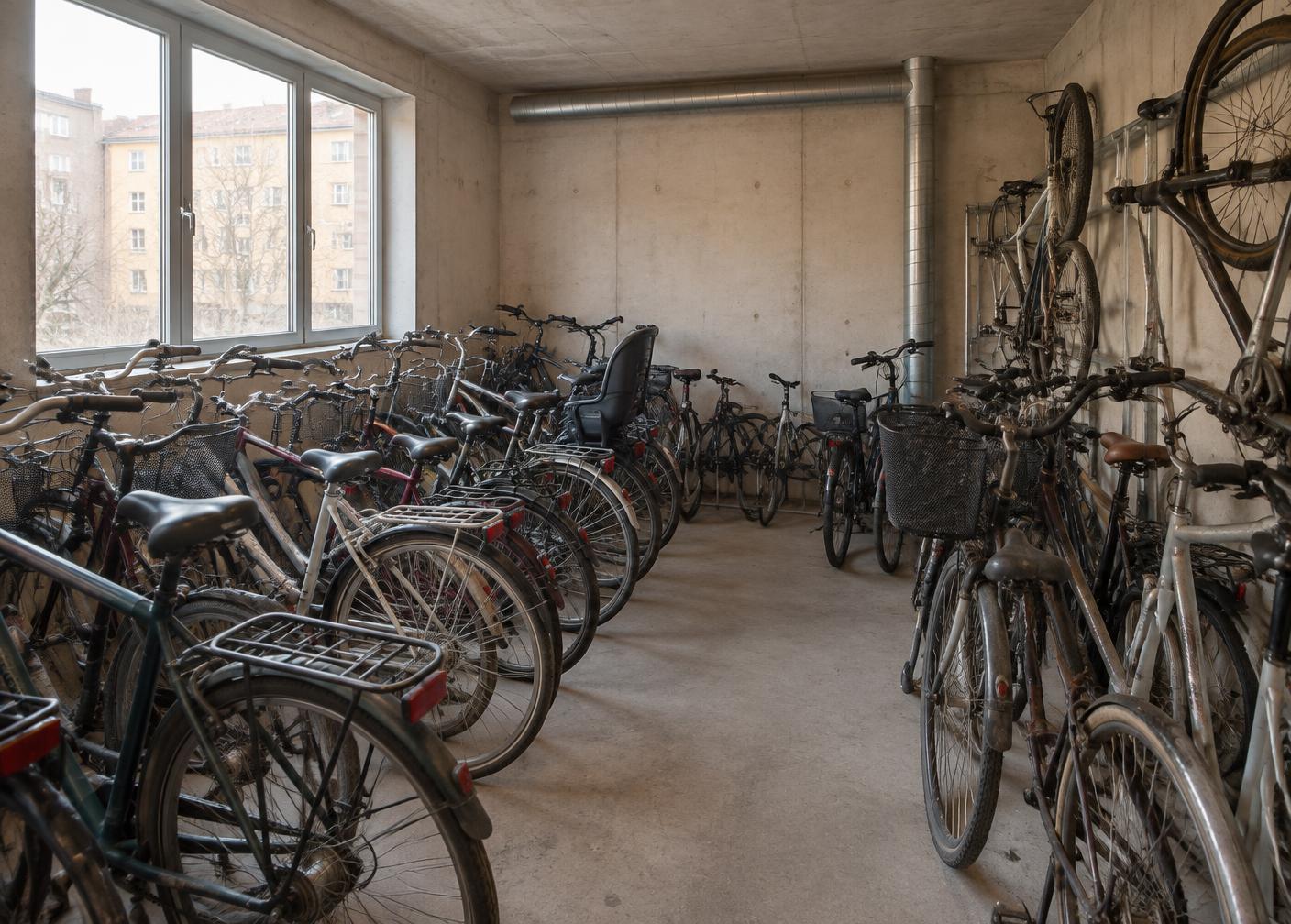 Överfullt cykelrum före rensning
